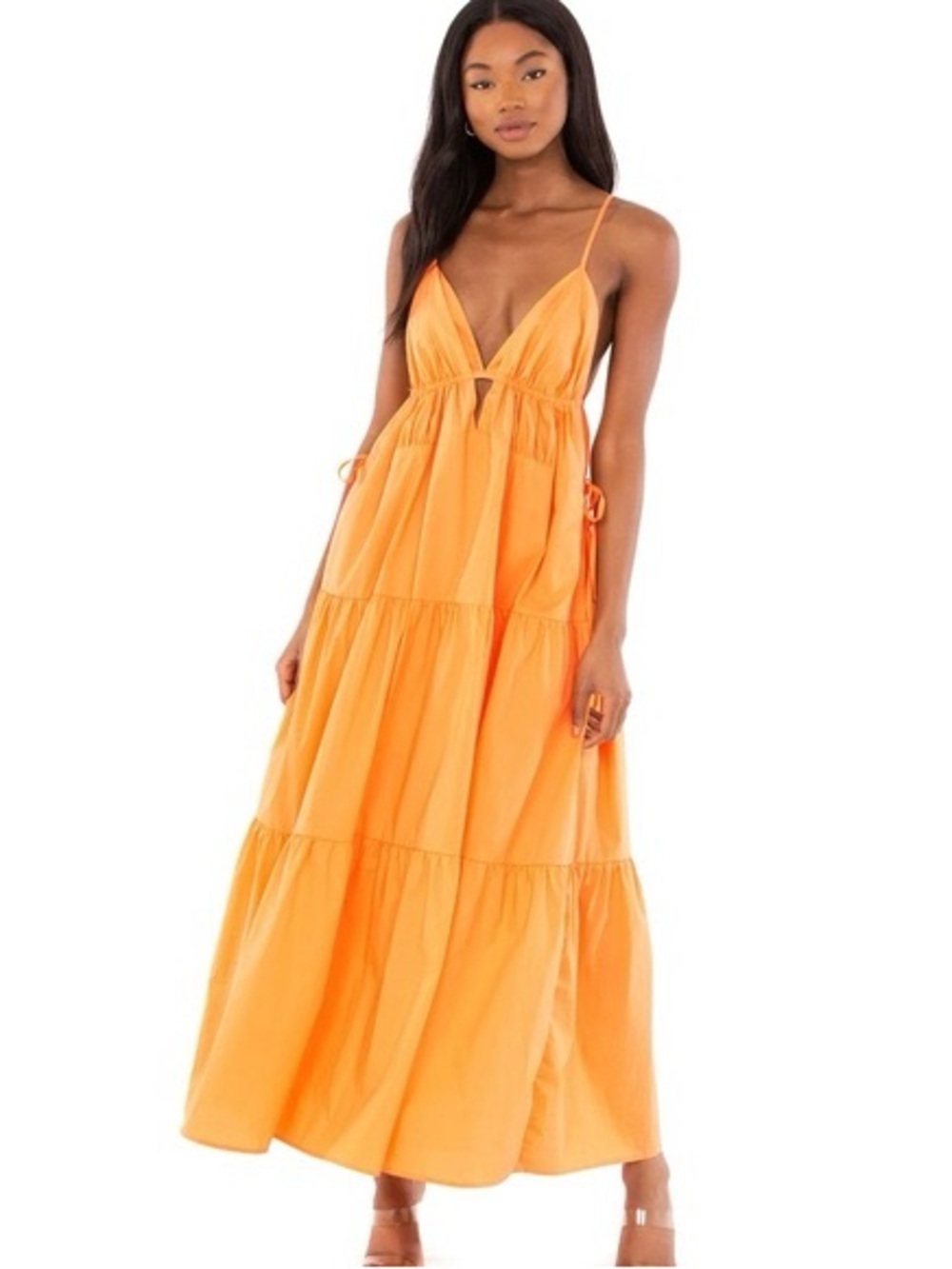 Astr The Label Cotton Orange Spaghetti-Strap Maxi Dress XS